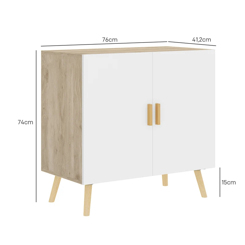 Buffet meuble de rangement salon 76 x 41,2 x 74 cm étagère ajustable sécurité anti-basculement moderne en MDF blanc 21_0003432