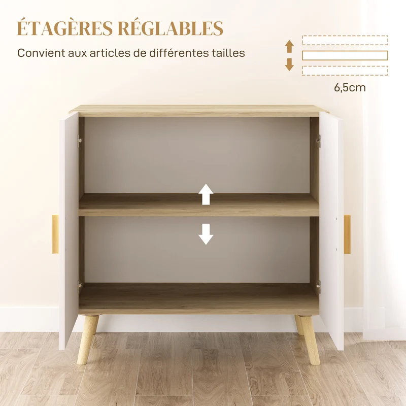 Buffet meuble de rangement salon 76 x 41,2 x 74 cm étagère ajustable sécurité anti-basculement moderne en MDF blanc 21_0003432
