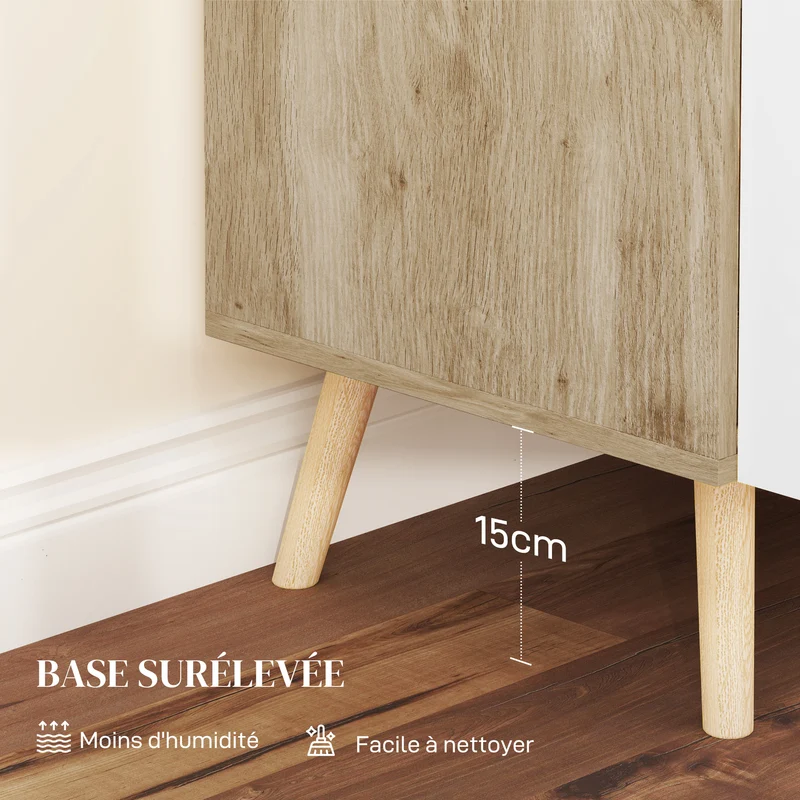 Buffet meuble de rangement salon 76 x 41,2 x 74 cm étagère ajustable sécurité anti-basculement moderne en MDF blanc 21_0003432