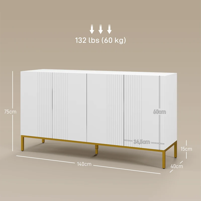 Buffet de rangement graphique 140 x 40 x 75 cm étagères réglables grande capacité moderne en panneau de particules blanc 21_0003167