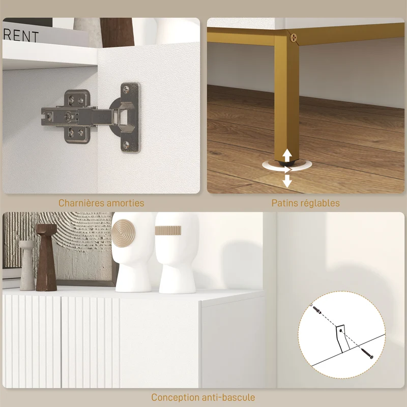 Buffet de rangement graphique 140 x 40 x 75 cm étagères réglables grande capacité moderne en panneau de particules blanc 21_0003167