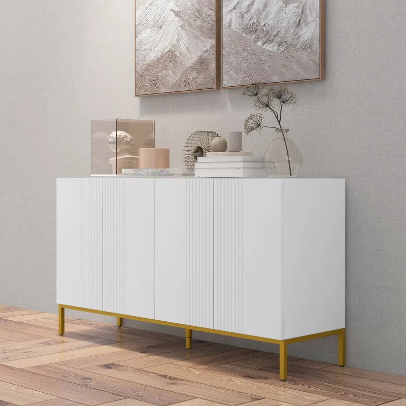 Buffet de rangement graphique 140 x 40 x 75 cm étagères réglables grande capacité moderne en panneau de particules blanc 21_0003167
