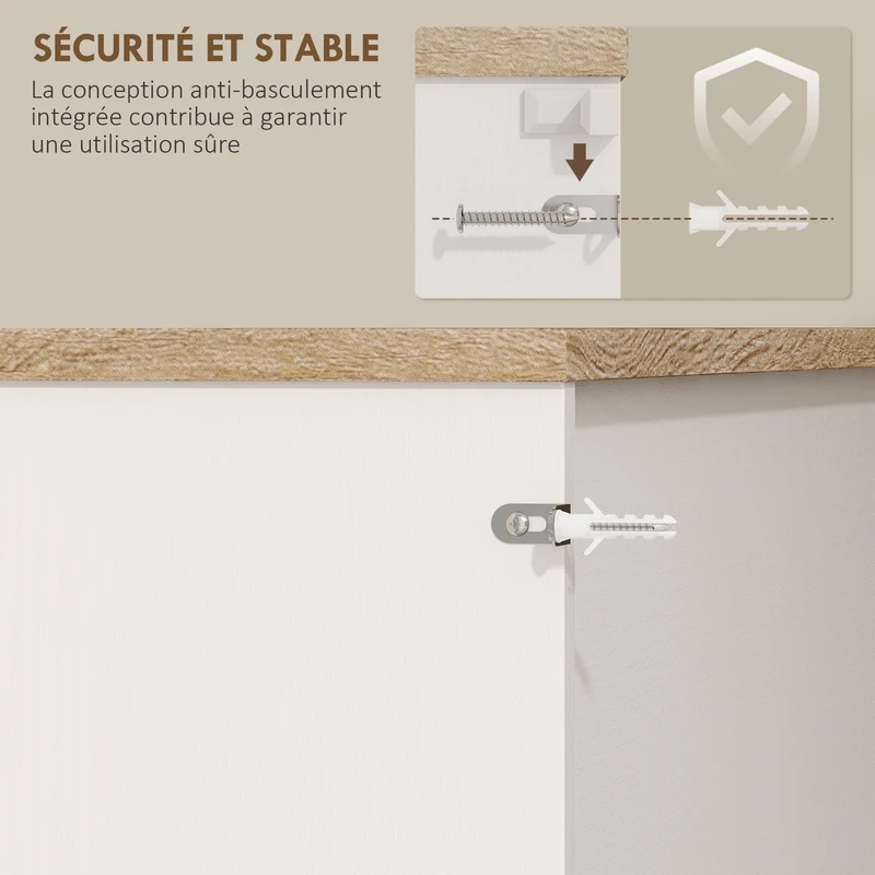 Buffet de cuisine haut avec bande led rvb plan de travail 100 x 38 x 180 cm gain de place pratique moderne en MDF blanc 21_0003296