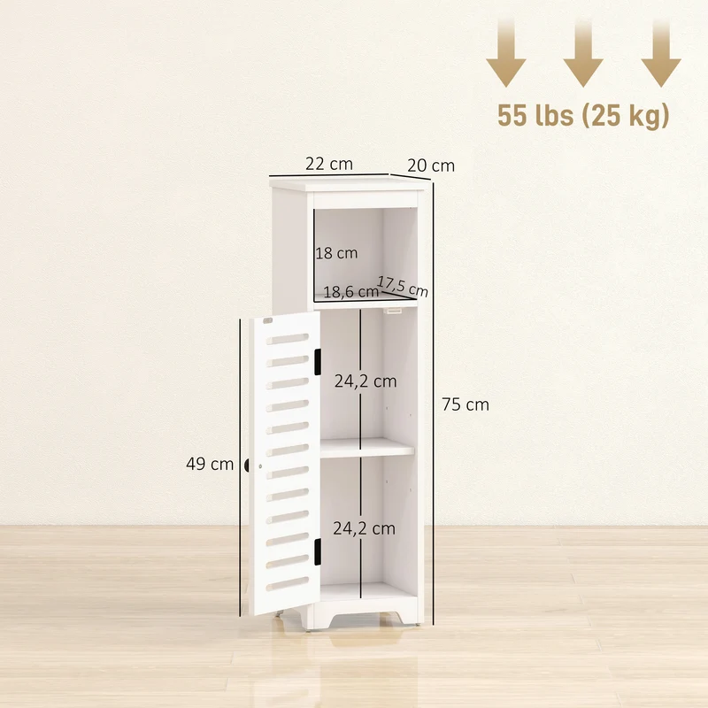 Armoire colonne salle de bain 22 x 20 x 75 cm étagères réglables sécurité anti basculement style moderne en MDF blanc 21_0002131