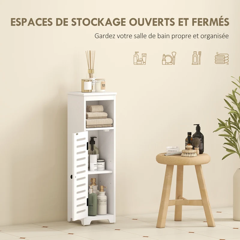 Armoire colonne salle de bain 22 x 20 x 75 cm étagères réglables sécurité anti basculement style moderne en MDF blanc 21_0002131