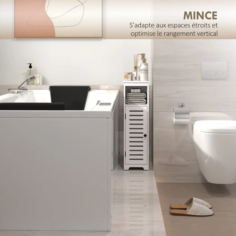 Armoire colonne salle de bain 22 x 20 x 75 cm étagères réglables sécurité anti basculement style moderne en MDF blanc 21_0002131