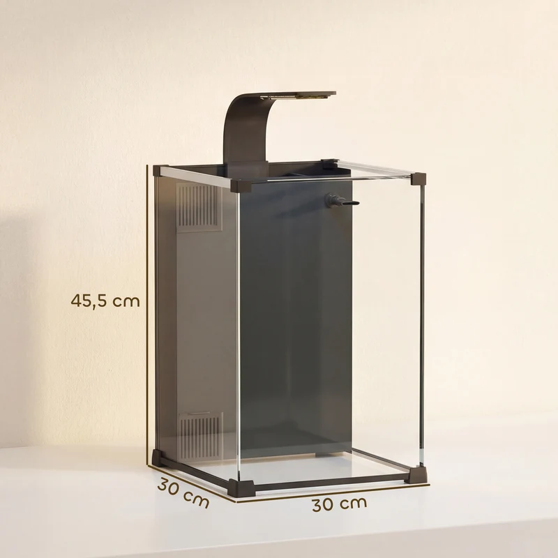 Aquarium nano de bureau 30 x 30 x 45,5 cm filtre intégré pompe 5 w éclairage led design minimaliste en verre trempé noir 21_0008042