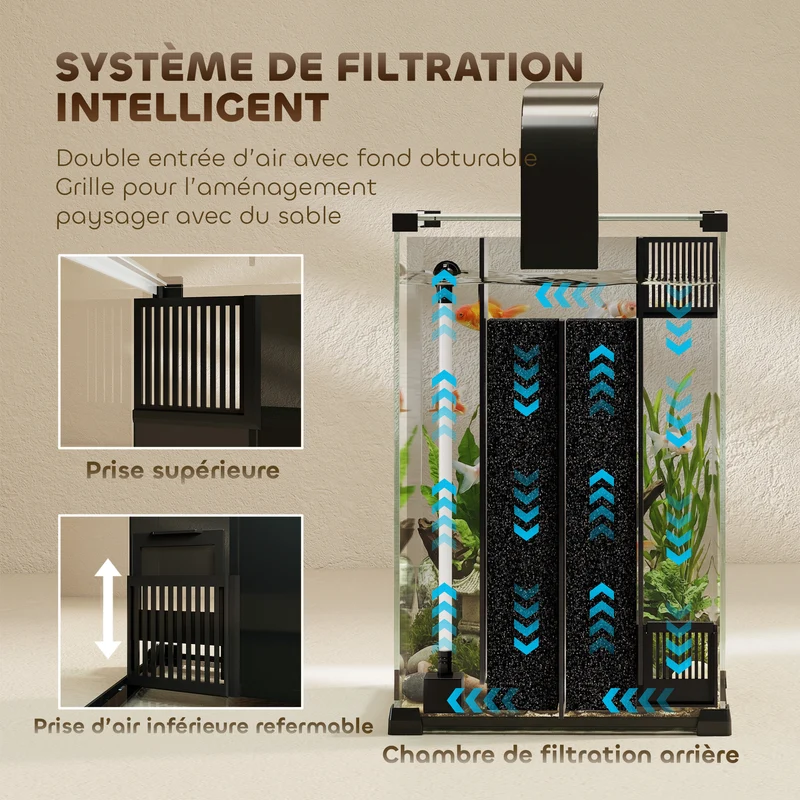 Aquarium nano de bureau 30 x 30 x 45,5 cm filtre intégré pompe 5 w éclairage led design minimaliste en verre trempé noir 21_0008042