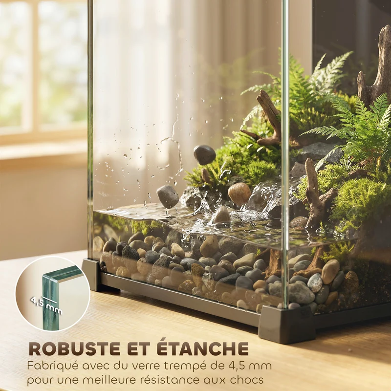 Aquarium nano de bureau 30 x 30 x 45,5 cm filtre intégré pompe 5 w éclairage led design minimaliste en verre trempé noir 21_0008042