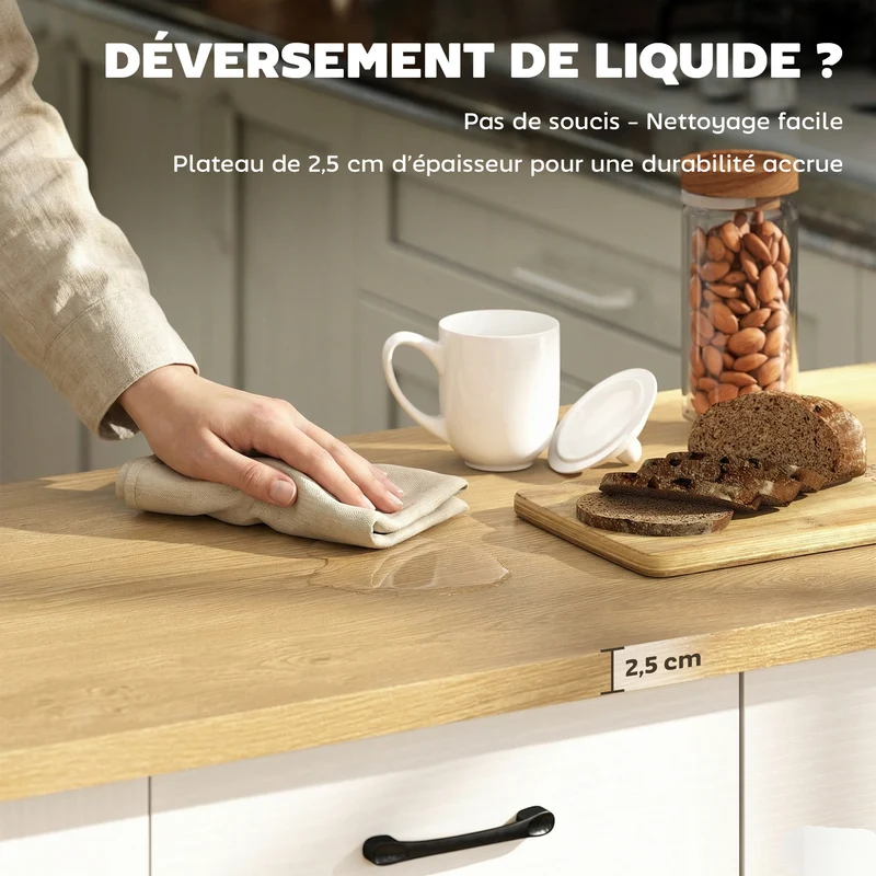 Îlot de cuisine avec station de charge et plan de travail rabattable 120 x 71 x 89 cm moderne contemporain en MDF blanc 21_0001064