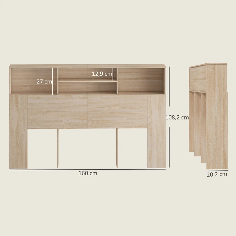 Tête de lit sur pied 160 x 20,2 x 108,2 cm 4 compartiments rangement pratique moderne en bois d'ingénierie bois naturel 21_0003757