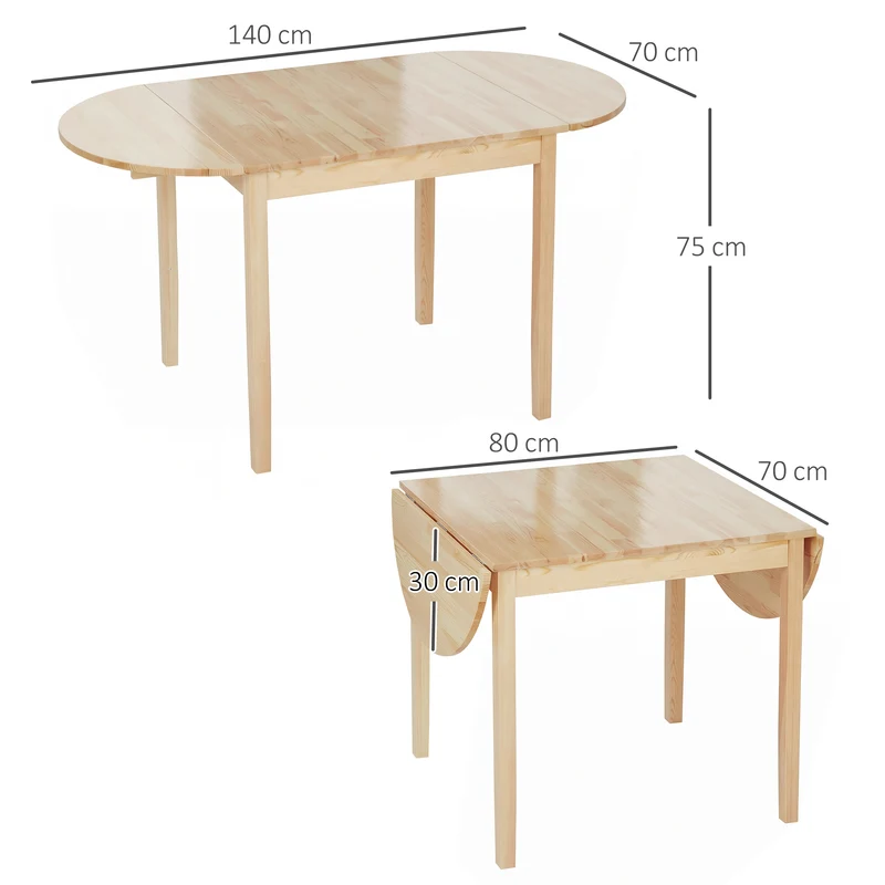 Table de salle à manger pliante ovale 140 x 70 x 75 cm gain de place pliable 1 ou 2 côtés contemporain en bois naturel 21_0002344