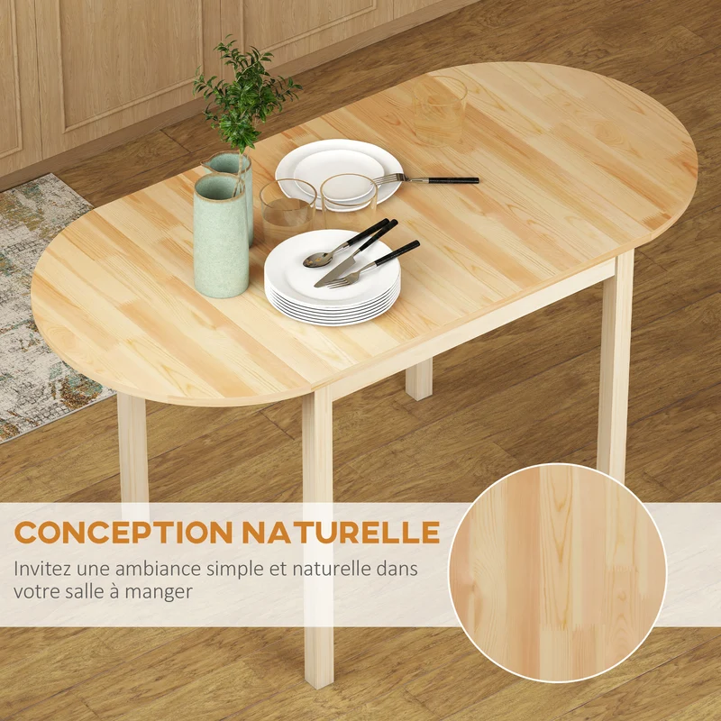 Table de salle à manger pliante ovale 140 x 70 x 75 cm gain de place pliable 1 ou 2 côtés contemporain en bois naturel 21_0002344