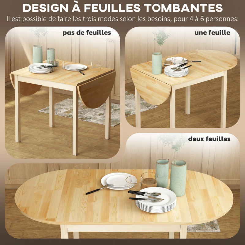 Table de salle à manger pliante ovale 140 x 70 x 75 cm gain de place pliable 1 ou 2 côtés contemporain en bois naturel 21_0002344