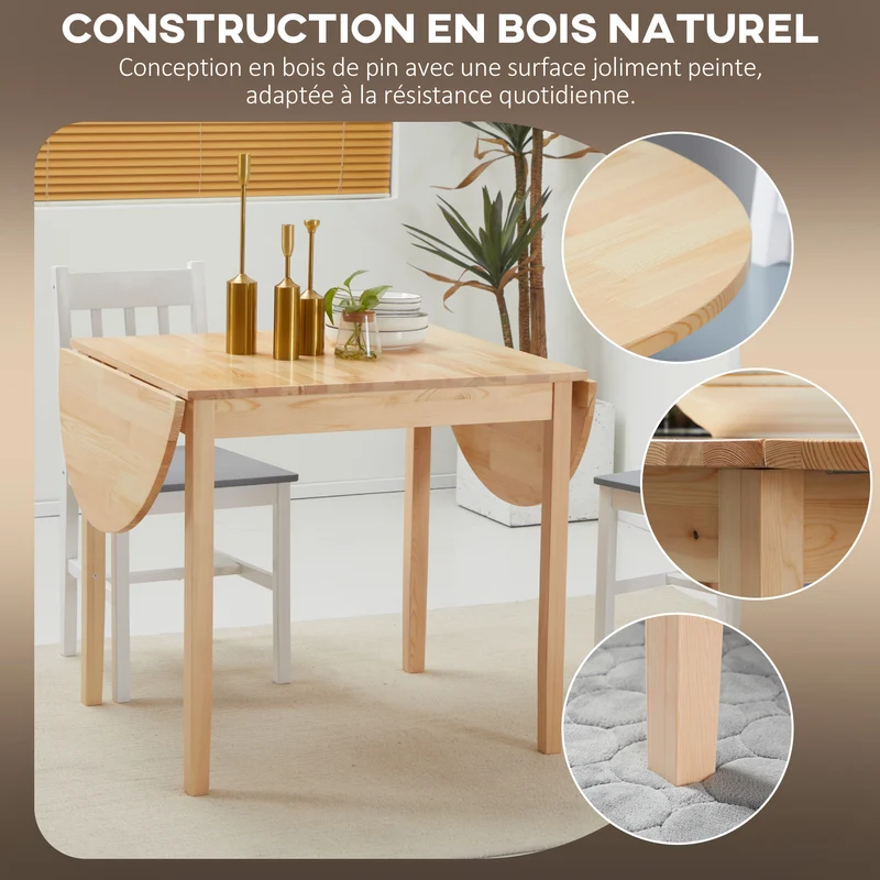 Table de salle à manger pliante ovale 140 x 70 x 75 cm gain de place pliable 1 ou 2 côtés contemporain en bois naturel 21_0002344