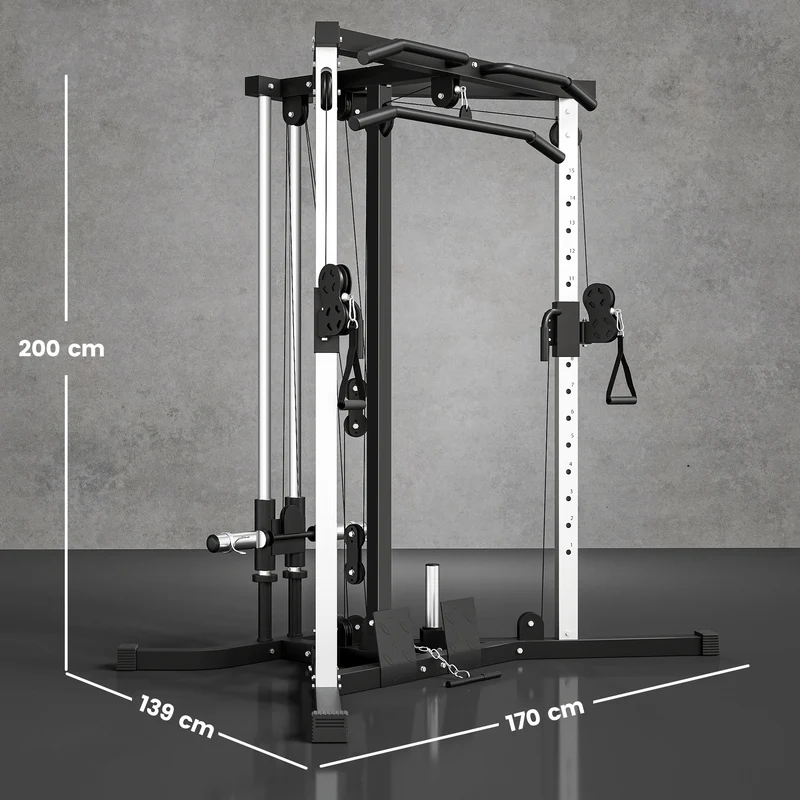 Station musculation multifonction domicile 170 x 139 x 200 cm poulies réglables barre traction industriel en acier noir 21_0006813