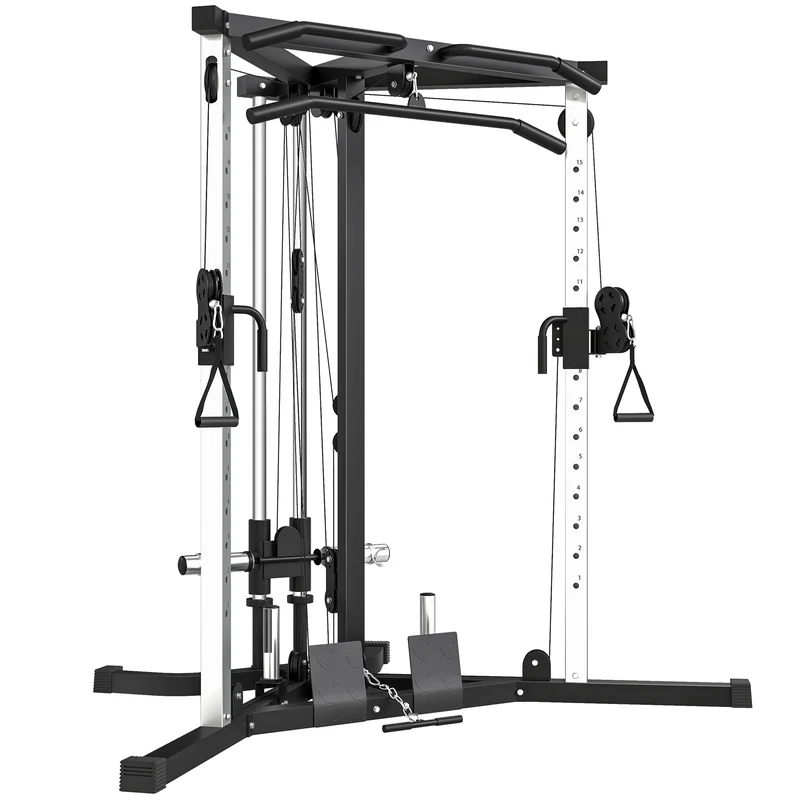 Station musculation multifonction domicile 170 x 139 x 200 cm poulies réglables barre traction industriel en acier noir 21_0006813