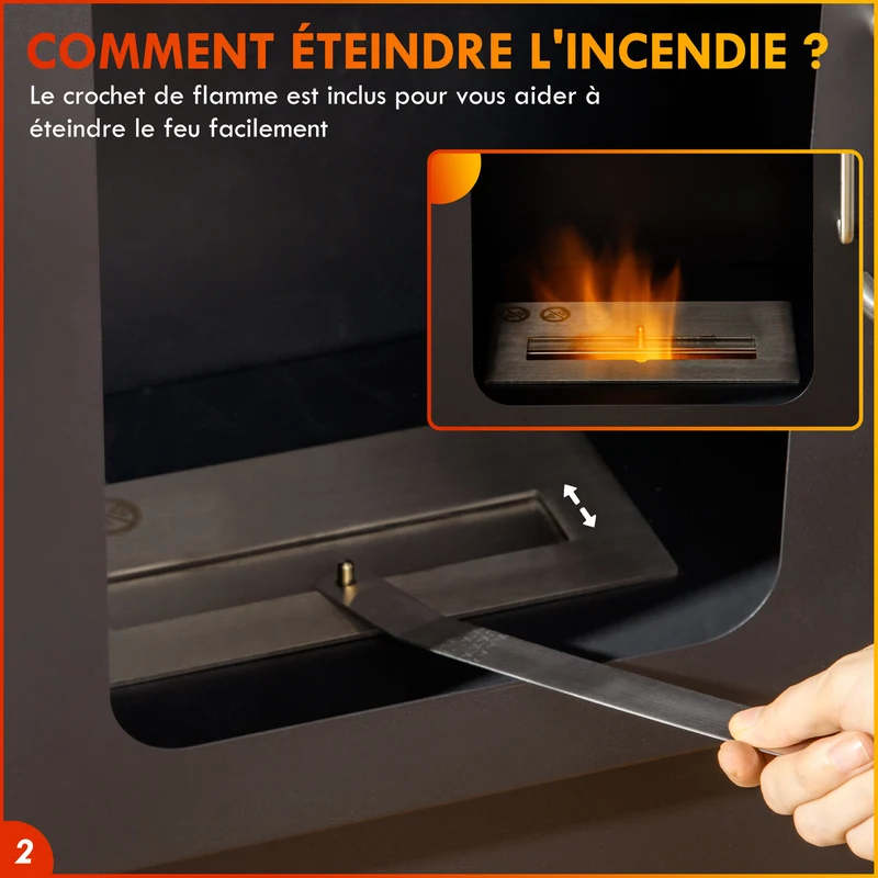 Poêle à éthanol sur pied 50 x 27 x 82 cm chauffe 20 à 25 m² durée 3h ambiance cosy contemporain en acier inoxydable noir 21_0001131