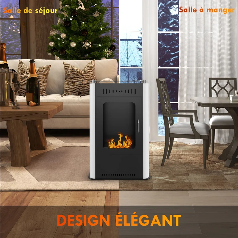 Poêle à éthanol sur pied 50 x 27 x 82 cm chauffe 20 à 25 m² durée 3h ambiance cosy contemporain en acier inoxydable noir 21_0001131
