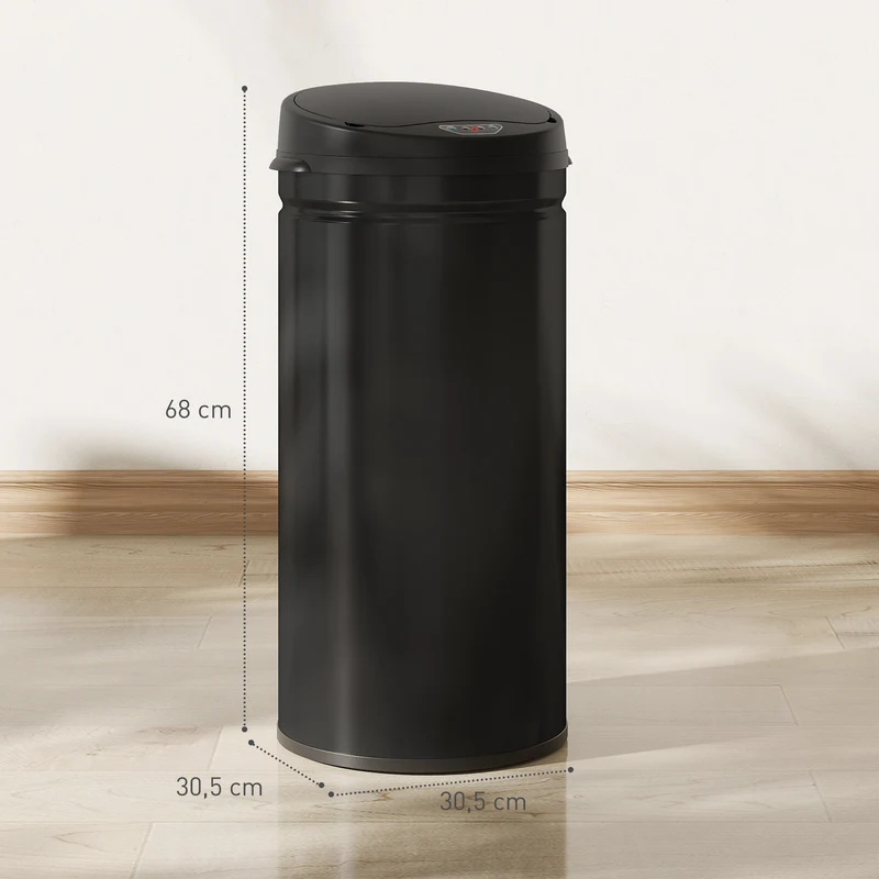Poubelle de cuisine automatique 30,5 x 30,5 x 68 cm ouverture mains libres fermeture douce moderne épuré en acier noir 21_0005923