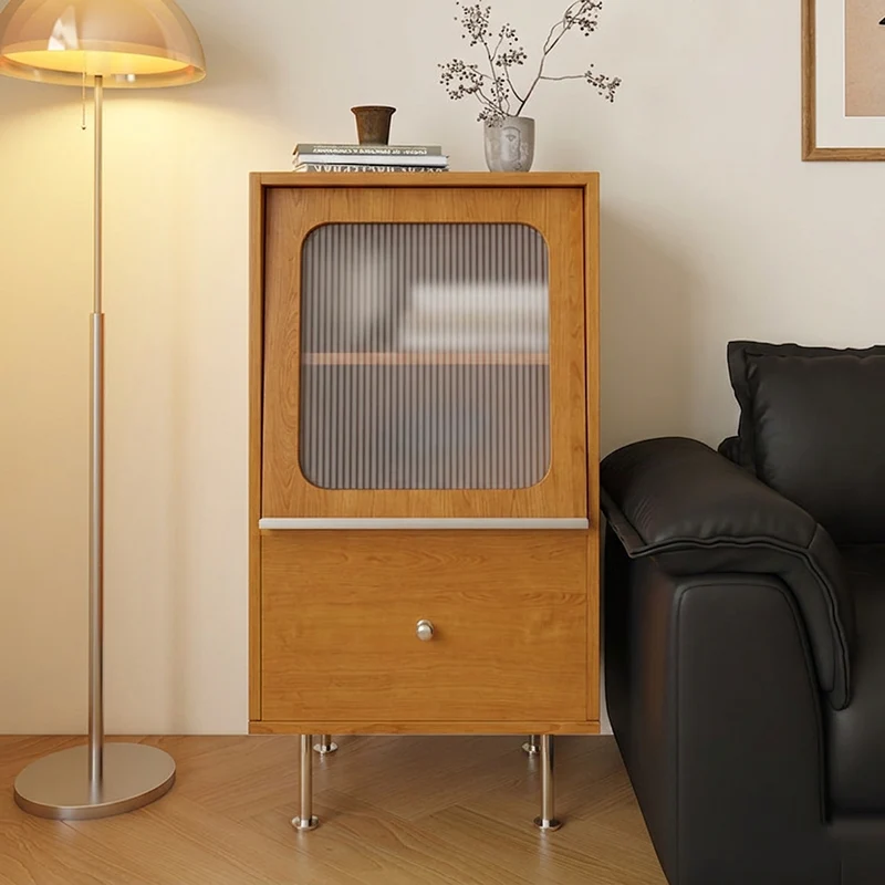 Contemporary Scandinavian Particle Board Acrylic Stainless Steel Rectangular Storage Cabinet 1-Drawer For Living Room