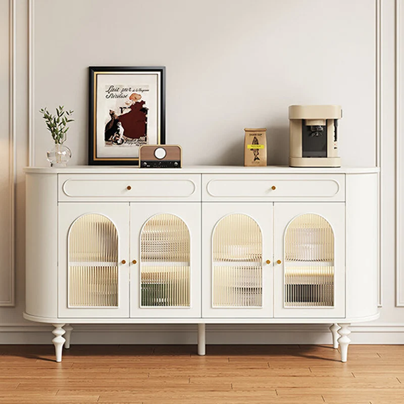 Traditional French Engineered Wood MDF Oval Roman Column Storage Cabinet With 2 Drawers For Living Room