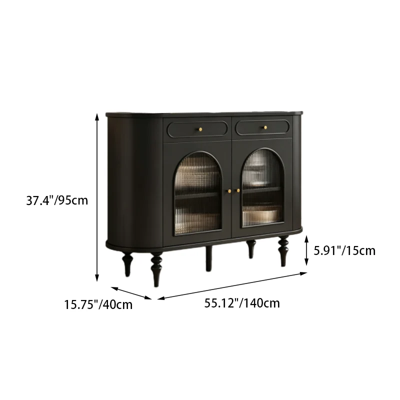 Traditional French Engineered Wood MDF Oval Roman Column Storage Cabinet With 2 Drawers For Living Room