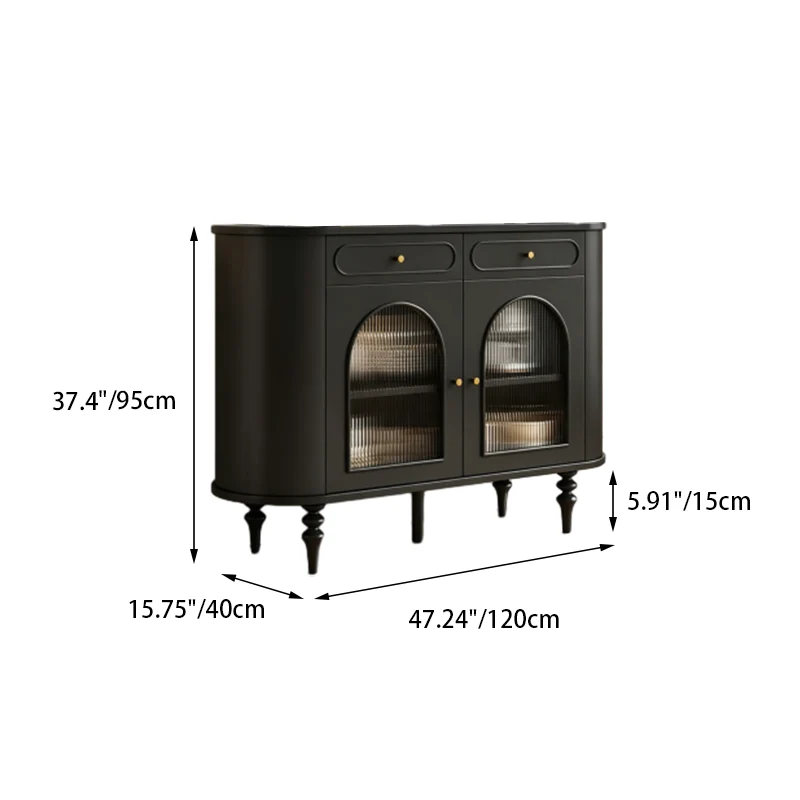 Traditional French Engineered Wood MDF Oval Roman Column Storage Cabinet With 2 Drawers For Living Room