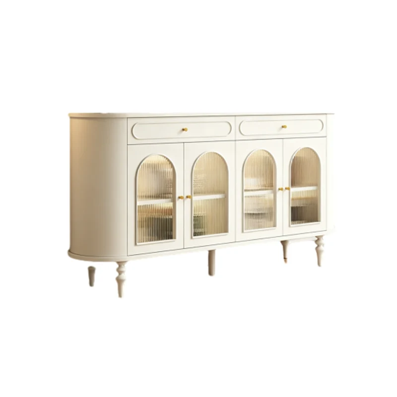 Traditional French Engineered Wood MDF Oval Roman Column Storage Cabinet With 2 Drawers For Living Room