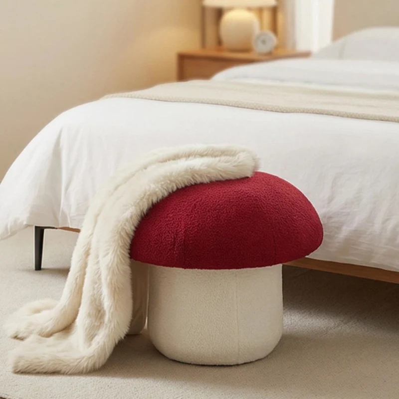 Modern Art Deco Velvet Fabric Molded Cotton Metal Mushroom Kids Low Stool Backless Armless For Entryway & Hallway