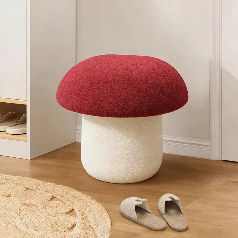 Modern Art Deco Velvet Fabric Molded Cotton Metal Mushroom Kids Low Stool Backless Armless For Entryway & Hallway