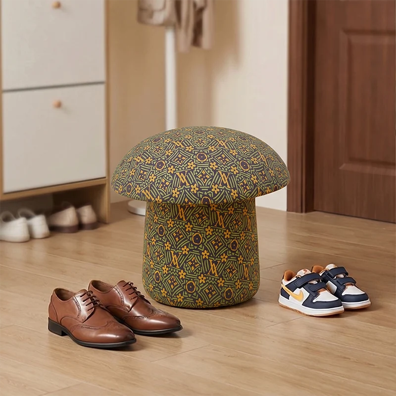 Modern Art Deco Velvet Fabric Molded Cotton Metal Mushroom Kids Low Stool Backless Armless For Entryway & Hallway