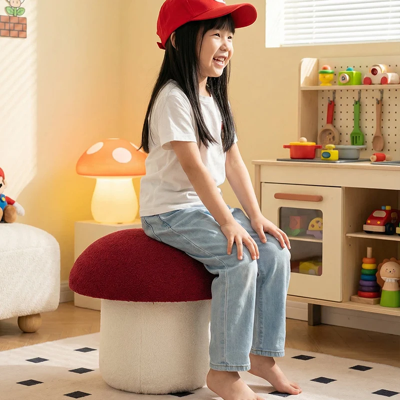 Modern Art Deco Velvet Fabric Molded Cotton Metal Mushroom Kids Low Stool Backless Armless For Entryway & Hallway