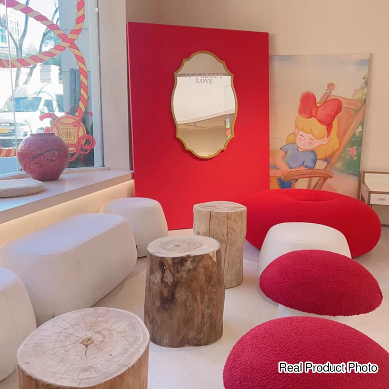 Modern Art Deco Velvet Fabric Molded Cotton Metal Mushroom Kids Low Stool Backless Armless For Entryway & Hallway