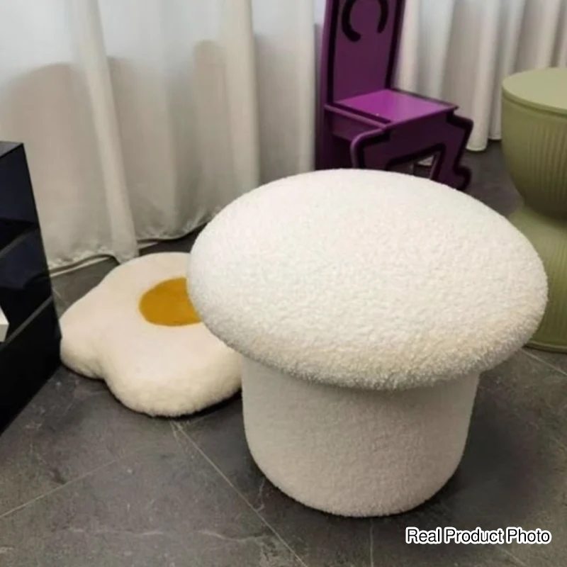 Modern Art Deco Velvet Fabric Molded Cotton Metal Mushroom Kids Low Stool Backless Armless For Entryway & Hallway