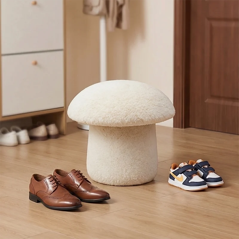 Modern Art Deco Velvet Fabric Molded Cotton Metal Mushroom Kids Low Stool Backless Armless For Entryway & Hallway