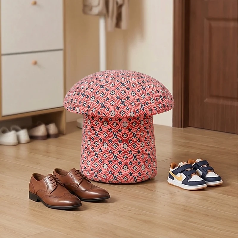 Modern Art Deco Velvet Fabric Molded Cotton Metal Mushroom Kids Low Stool Backless Armless For Entryway & Hallway