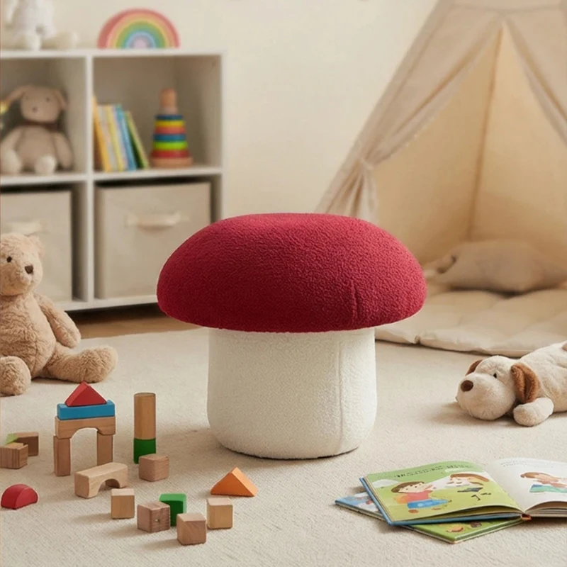 Modern Art Deco Velvet Fabric Molded Cotton Metal Mushroom Kids Low Stool Backless Armless For Entryway & Hallway