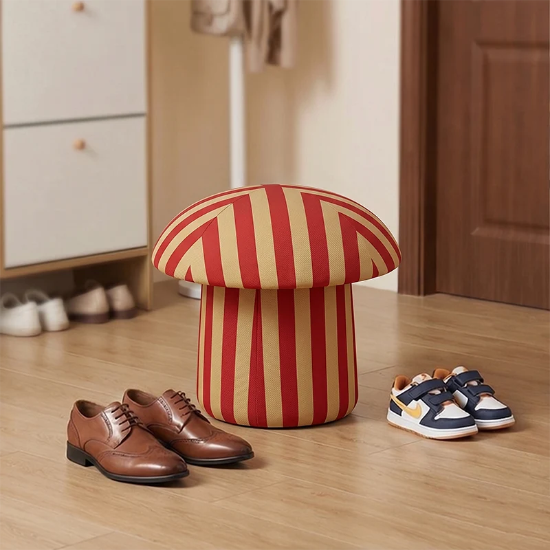 Modern Art Deco Velvet Fabric Molded Cotton Metal Mushroom Kids Low Stool Backless Armless For Entryway & Hallway