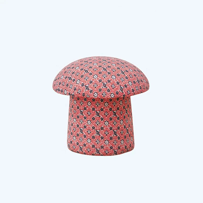 Modern Art Deco Velvet Fabric Molded Cotton Metal Mushroom Kids Low Stool Backless Armless For Entryway & Hallway