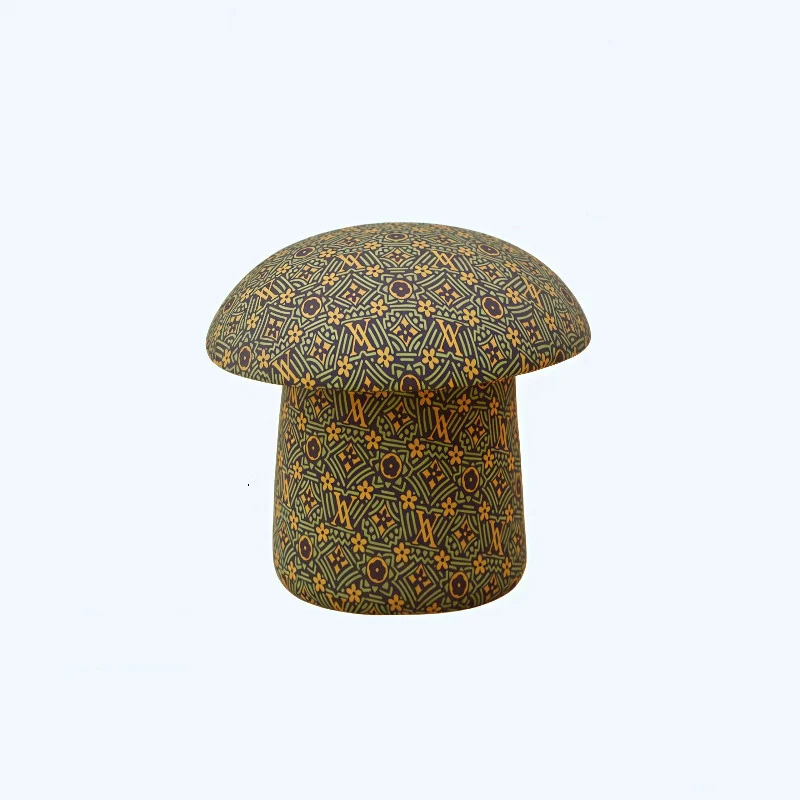 Modern Art Deco Velvet Fabric Molded Cotton Metal Mushroom Kids Low Stool Backless Armless For Entryway & Hallway