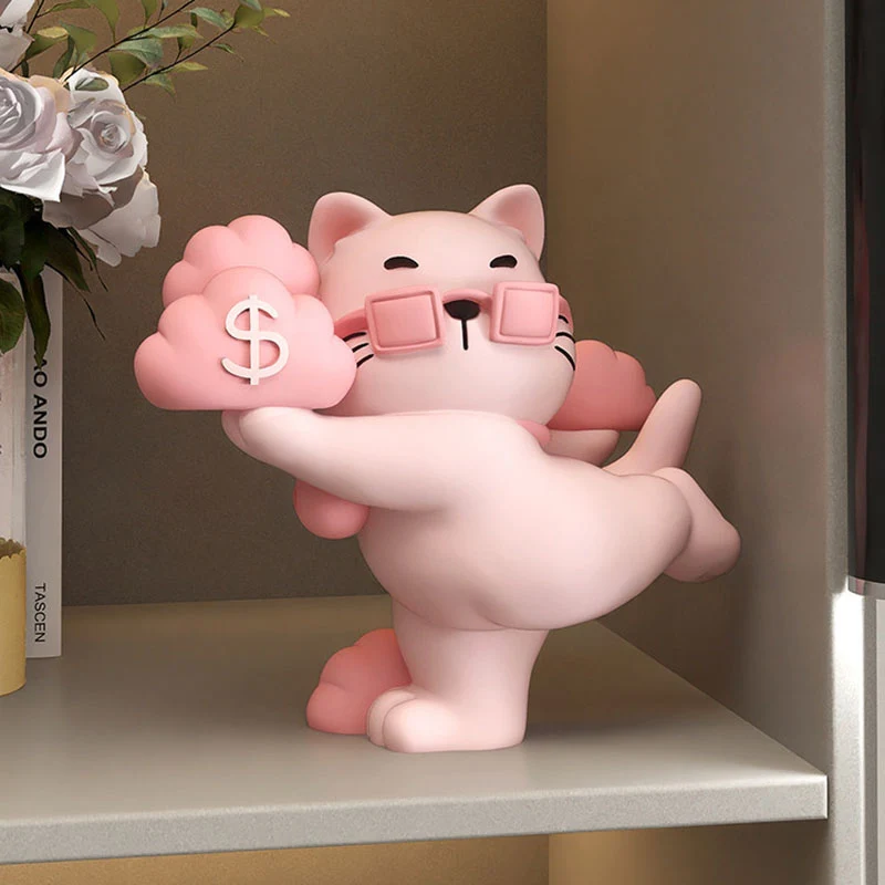 Contemporary Creative Resin Fortune Cat-shaped Table Decor For Living Room & Entryway