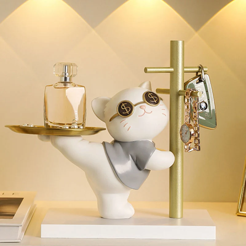 Contemporary Creative Resin MDF Stainless Steel Lucky Cat-shaped Rabbit-shaped Table Decor With Tray For Entryway & Living Room