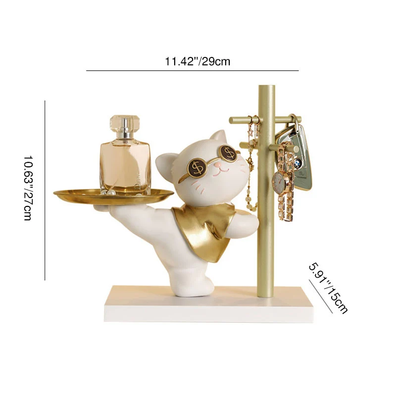 Contemporary Creative Resin MDF Stainless Steel Lucky Cat-shaped Rabbit-shaped Table Decor With Tray For Entryway & Living Room