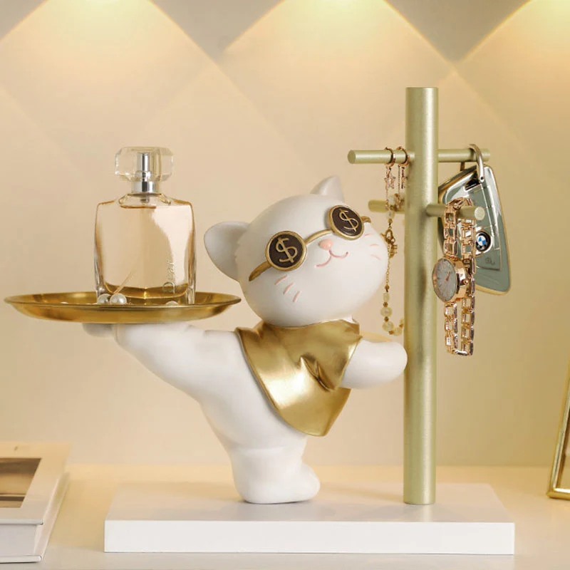 Contemporary Creative Resin MDF Stainless Steel Lucky Cat-shaped Rabbit-shaped Table Decor With Tray For Entryway & Living Room