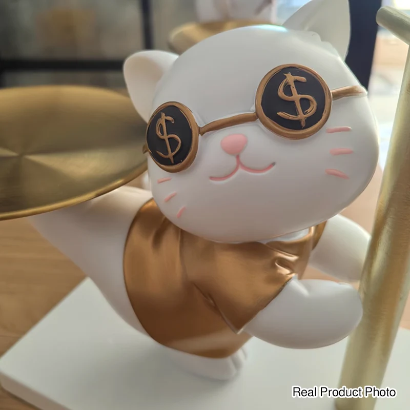 Contemporary Creative Resin MDF Stainless Steel Lucky Cat-shaped Rabbit-shaped Table Decor With Tray For Entryway & Living Room