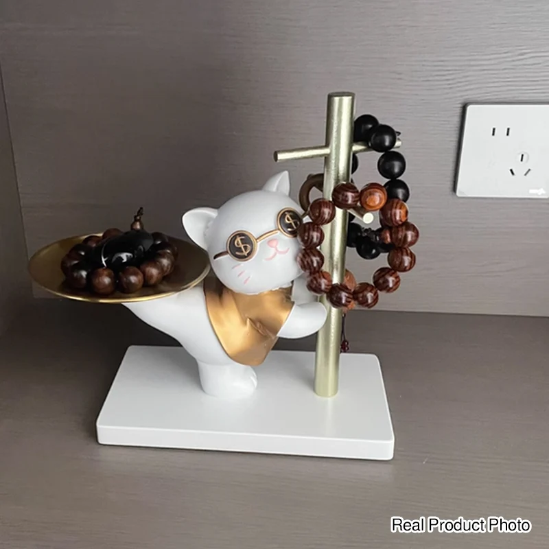 Contemporary Creative Resin MDF Stainless Steel Lucky Cat-shaped Rabbit-shaped Table Decor With Tray For Entryway & Living Room