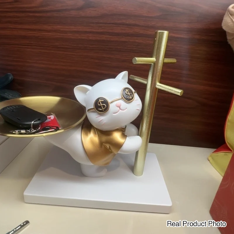 Contemporary Creative Resin MDF Stainless Steel Lucky Cat-shaped Rabbit-shaped Table Decor With Tray For Entryway & Living Room