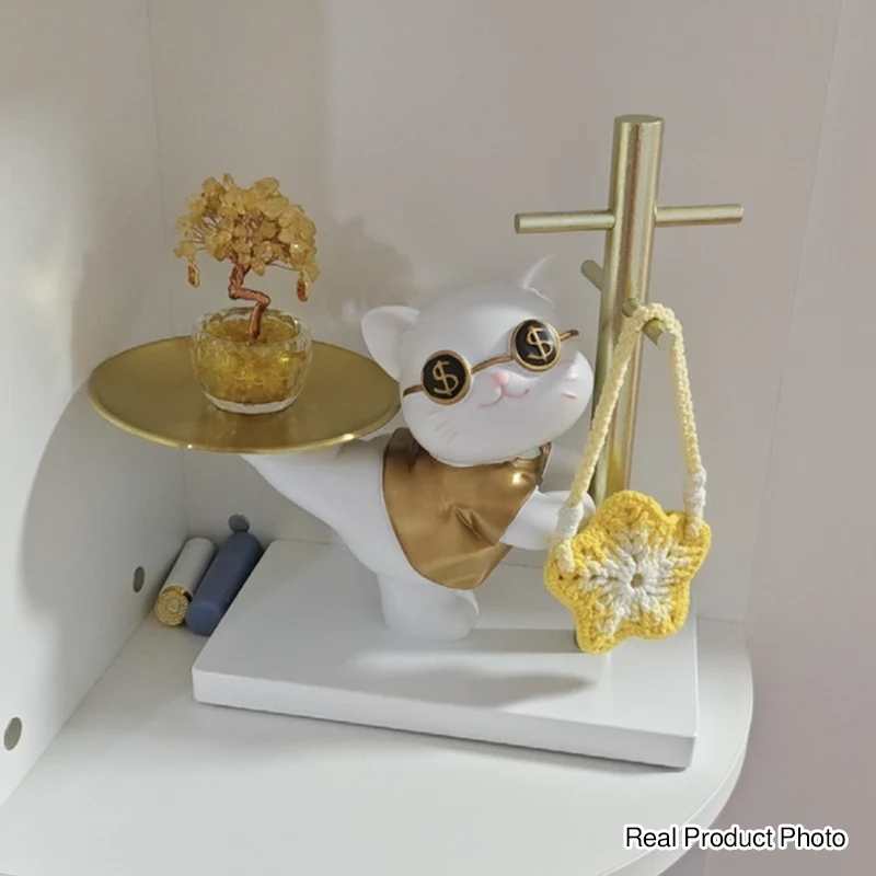 Contemporary Creative Resin MDF Stainless Steel Lucky Cat-shaped Rabbit-shaped Table Decor With Tray For Entryway & Living Room