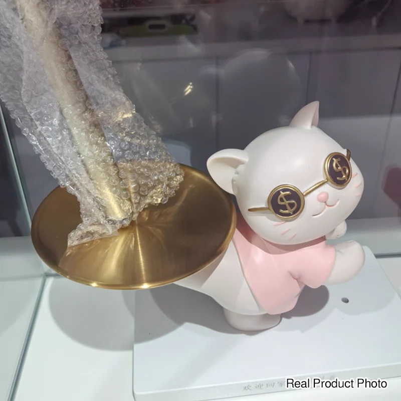 Contemporary Creative Resin MDF Stainless Steel Lucky Cat-shaped Rabbit-shaped Table Decor With Tray For Entryway & Living Room